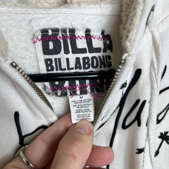 Billabong Womens M White Floral Sherpa Lined Full Zip Hoodie Sweatshirt - Picture 2 of 4